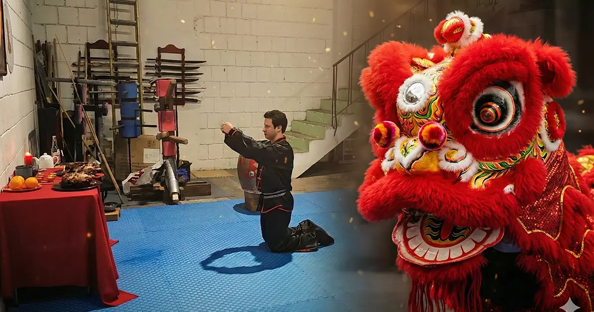 Presentación de respetos al fundador Chan Heung y danza del león durante la celebración de su natalicio en la Escuela Choy Lee Fut Costa Rica